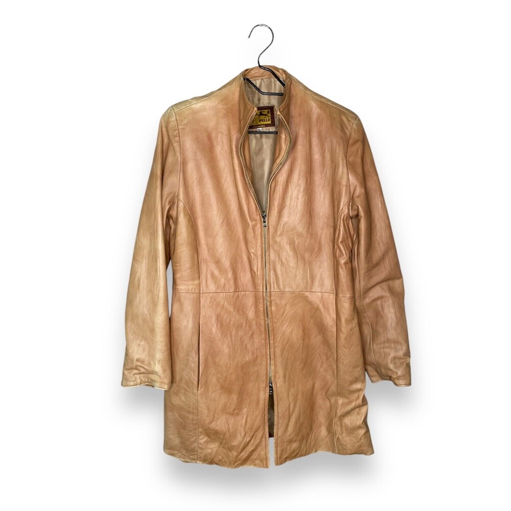 Vera Pelle Full Front zip jacket made in italy light brown Size 46 - Picture 4 of 10